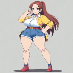 A mature, curvaceous anime character with wide hips