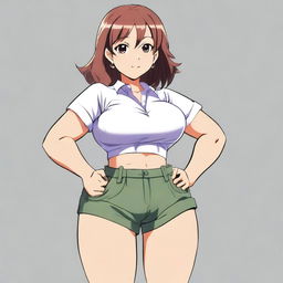 A mature, curvaceous anime character with wide hips