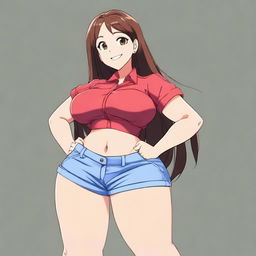 A mature, curvaceous anime character with wide hips