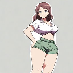 A mature, curvaceous anime character with wide hips