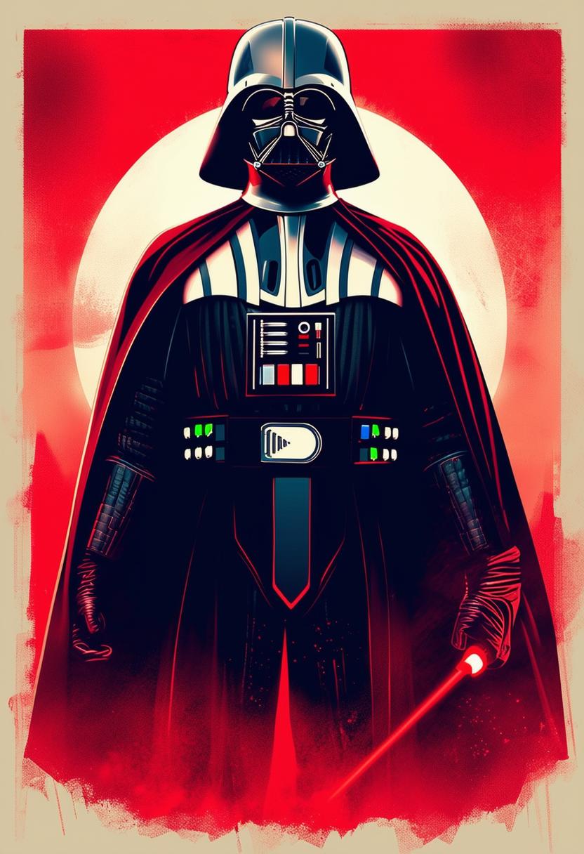 This is a request for a distinct high-definition, epic poster of Darth Vader in a different pose and backdrop, still maintaining the dramatic and impactful theme of the Star Wars saga