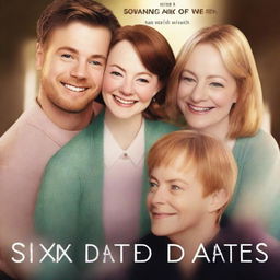 Create a movie poster titled 'SIX DATES' with the tagline 'Finding love when time is precious'