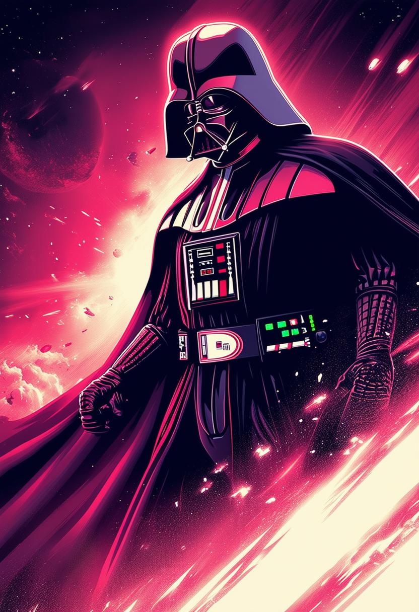 This request is for a unique high-definition, epic poster of Darth Vader, depicted in a fierce battle on the Death Star