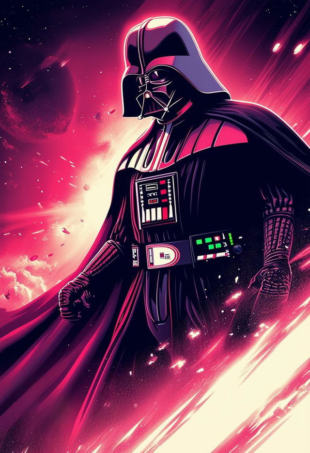 This request is for a unique high-definition, epic poster of Darth Vader, depicted in a fierce battle on the Death Star