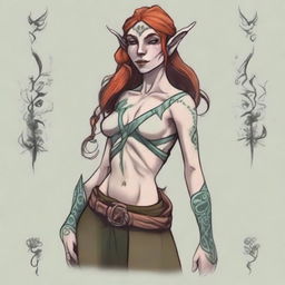 Generate an image of a female Firbolg character, designed in a style that would be suitable for a tattoo