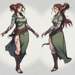 Generate an image of a female Firbolg character, designed in a style that would be suitable for a tattoo