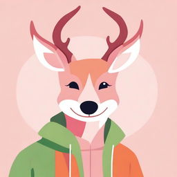 Generate an image featuring a boy who has characteristics of both a reindeer and a fox