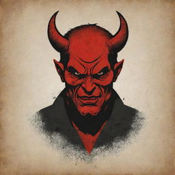 A distressed vector design featuring a devil-themed figure embodying indifference, marked by vigorous, rough lines and distressed textures to emphasize an edge.