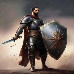 Generate an image of the artist Drake, depicted as a warrior going out on his shield