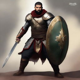 Generate an image of the artist Drake, depicted as a warrior going out on his shield