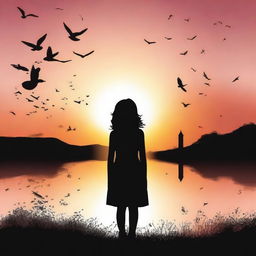 Create an image for a book cover featuring a young girl in silhouette