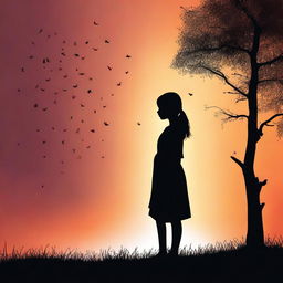 Create an image for a book cover featuring a young girl in silhouette