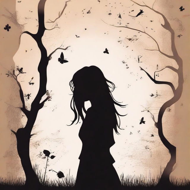 Generate a book cover featuring a silhouette of a girl