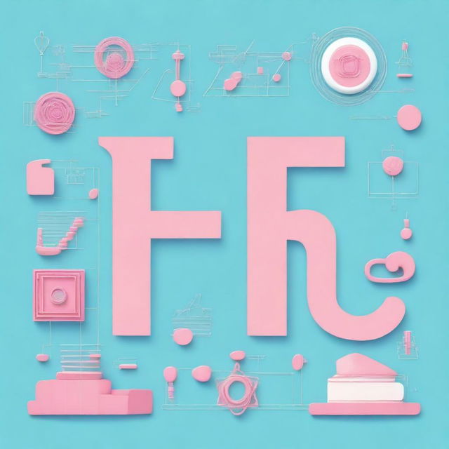 Create an image with the word 'Física' in beautiful pink letters, set against a sky blue background, adorned with drawings related to physics