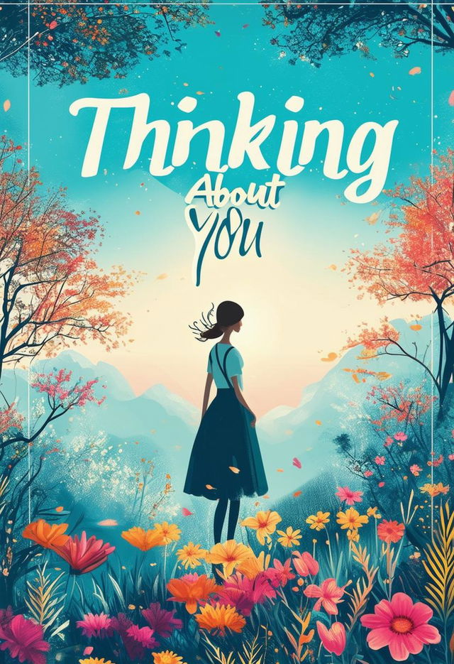 Design a book cover titled 'Thinking About You' with an interesting background.