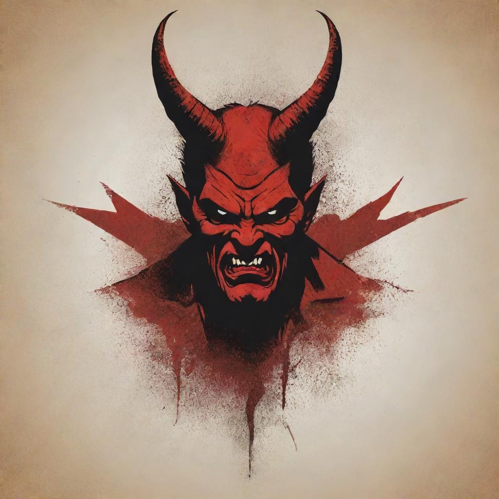 A distressed vector design portraying indifference through a Satan-themed figure, rendered with intense, rough lines and worn out textures to heighten the dramatic effect.