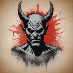 A distressed vector design portraying indifference through a Satan-themed figure, rendered with intense, rough lines and worn out textures to heighten the dramatic effect.