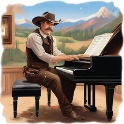 Generate an image of a sheriff who is also a painter and a pianist