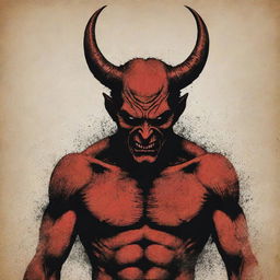 A distressed vector design portraying indifference through a Satan-themed figure, rendered with intense, rough lines and worn out textures to heighten the dramatic effect.