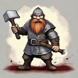 Create an image of a sturdy dwarf clad in chain mail, wielding a great ax