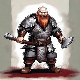 Create an image of a sturdy dwarf clad in chain mail, wielding a great ax