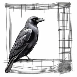 Illustrate a crow in captivity, its feathers ruffled and eyes filled with a sense of longing, symbolizing the harsh reality of confinement