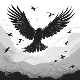 Illustrate a dramatic scene of a crow being kidnapped, its wings flapping in futile resistance, symbolizing a struggle against forceful control and loss of freedom