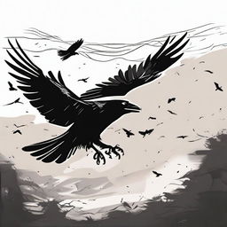 Illustrate a dramatic scene of a crow being kidnapped, its wings flapping in futile resistance, symbolizing a struggle against forceful control and loss of freedom