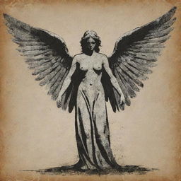 A distressed vector design illustrating indifference through a distressed angel-themed figure, done in coarse, jagged lines and weathered textures for a dramatic aesthetic.