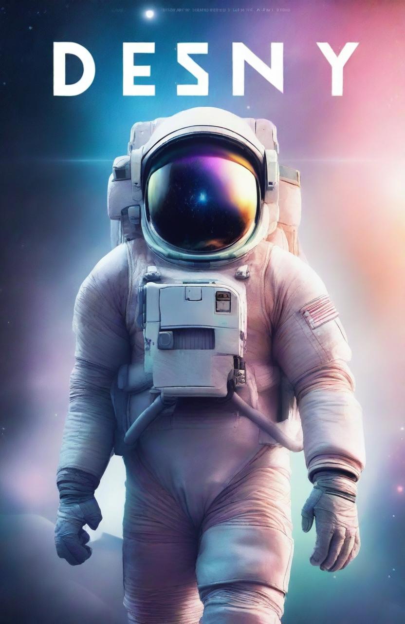 Create an epic pastel colored science fiction book cover titled "Destiny" featuring an astronaut.