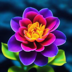 Generate an image of a vibrant and colorful flower blooming in the depths of the ocean