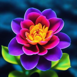 Generate an image of a vibrant and colorful flower blooming in the depths of the ocean