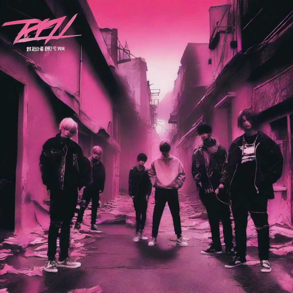 Create an album cover for a new Stray Kids album titled 'Broken World', featuring Pink Viper