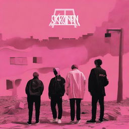 Generate an image for a new album by the band SKZ called 'Broken World' featuring Pink Viper