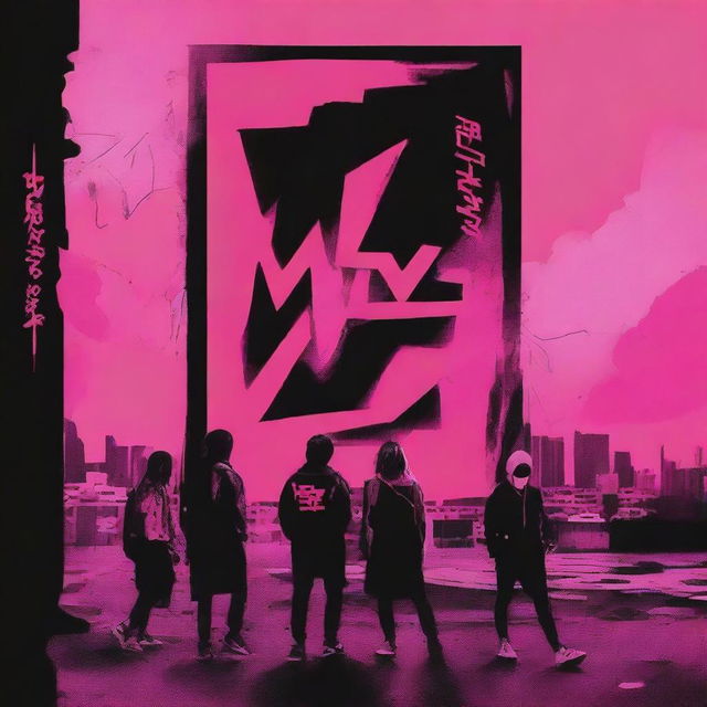 Design an album cover for a new Stray Kids album titled 'Broken World', featuring Pink Viper