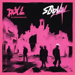 Design an album cover for a new Stray Kids album titled 'Broken World', featuring Pink Viper