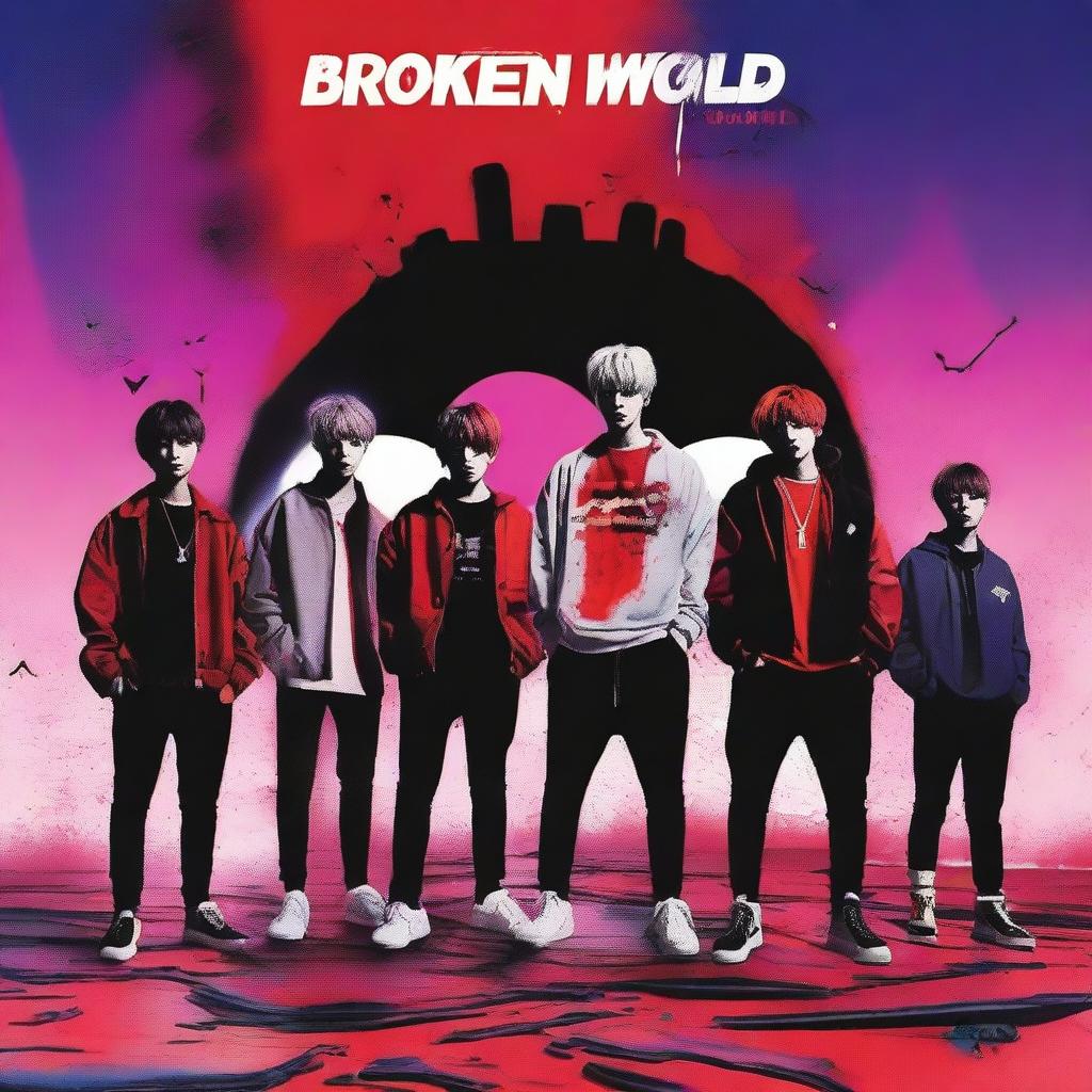 Create an image for a new Stray Kids album titled 'Broken World'