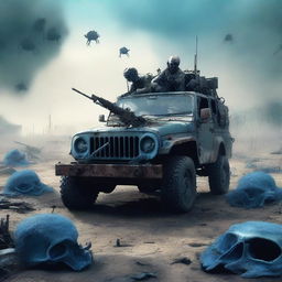 Generate an image depicting a post-apocalyptic war scene