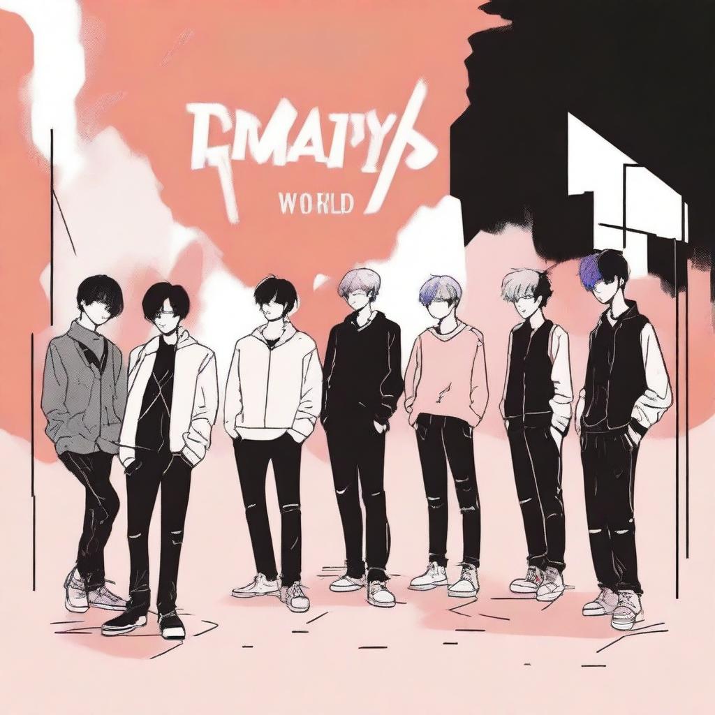 Create a beginner-friendly image for a new Stray Kids album titled 'Broken World' that is easy to trace over on Ibis Paint X