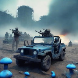 Generate an image depicting a post-apocalyptic war scene