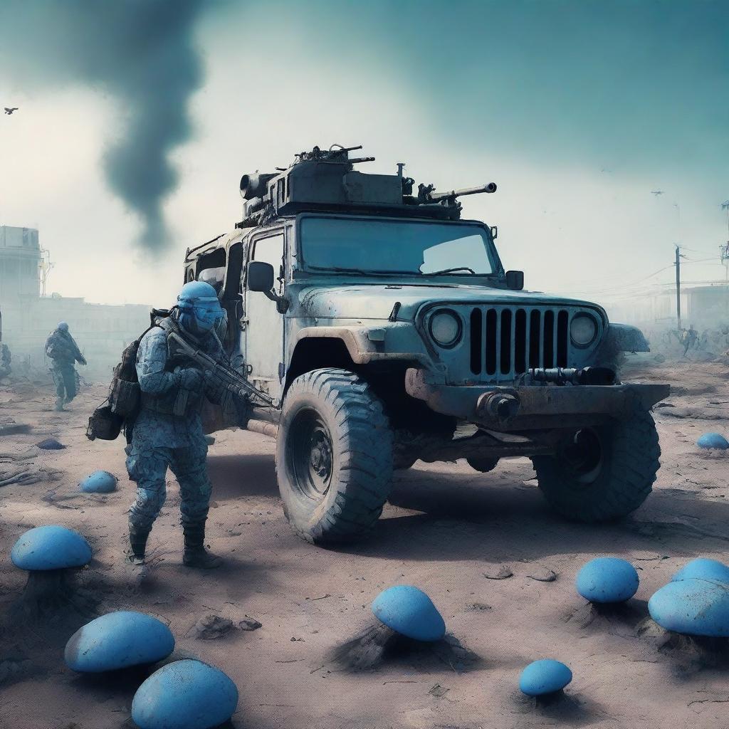 Generate an image depicting a post-apocalyptic war scene