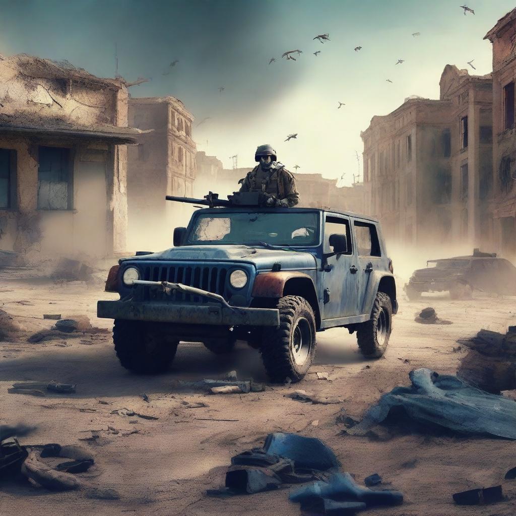 Create an image depicting a post-apocalyptic war scene