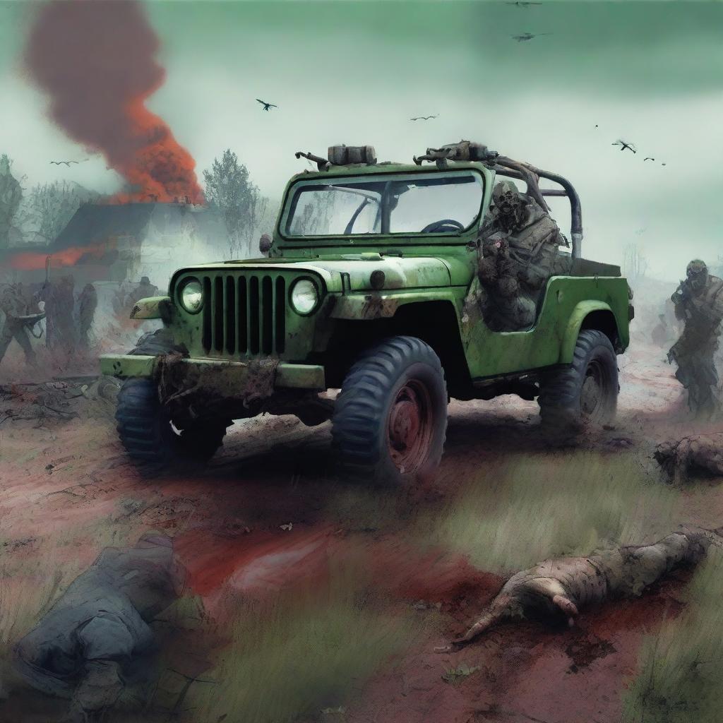 Generate an image depicting a post-zombie apocalypse war scene