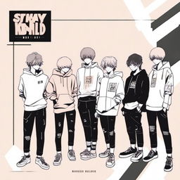 Create a beginner-friendly image for a new Stray Kids album titled 'Broken World' that is easy to trace over on Ibis Paint X