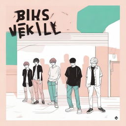 Create a beginner-friendly image for a new Stray Kids album titled 'Broken World' that is easy to trace over on Ibis Paint X