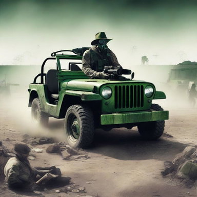 Generate an image depicting a post-zombie apocalyptic war scene