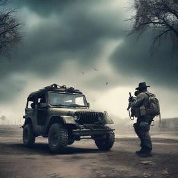 Create an image portraying a post zombie apocalyptic war