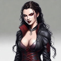 Generate an image of a sexy vampire rogue with medium length braided hair