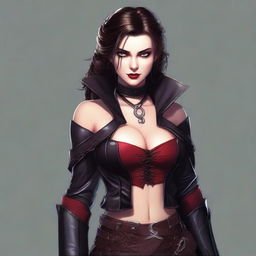 Generate an image of a sexy vampire rogue with medium length braided hair