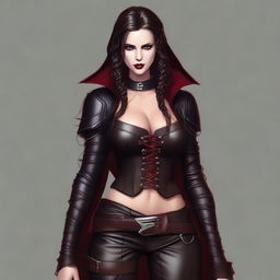 Generate an image of a sexy vampire rogue with medium length braided brown hair